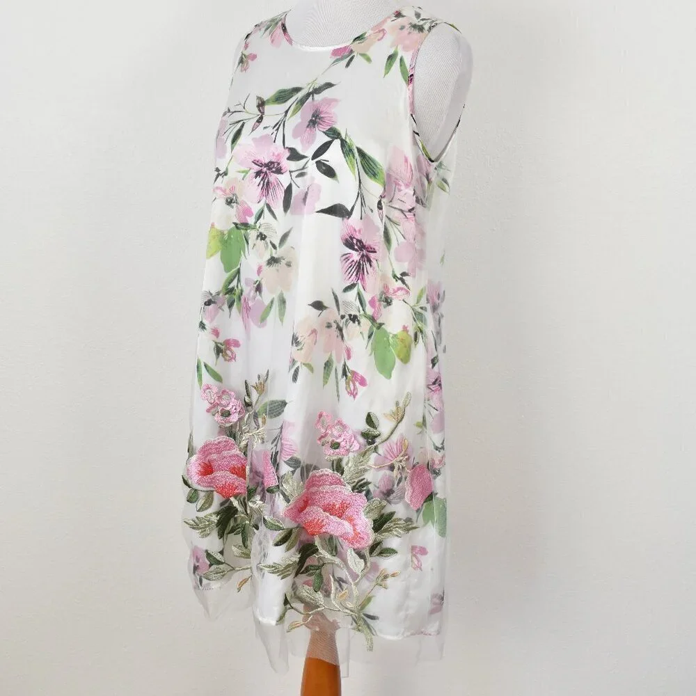 Spense Floral Embroidered Tulle Overlay Shift Dress NEW - L - Picture 5 of 12